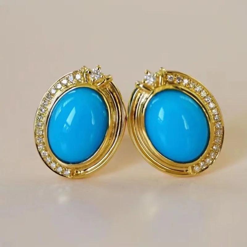Neue in retro elegante oval blau ohrringe stud Erweiterte stil intarsien mit diamanten und türkis ohrringe für frauen bankett schmuck