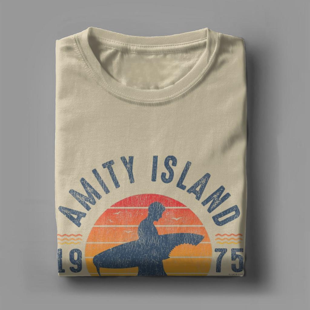Men Amity Island Summer 0f 75 Jaws T Shirts 100% Cotton Clothes Casual Short Sleeve Round Neck Tee Shirt Classic T-Shirt