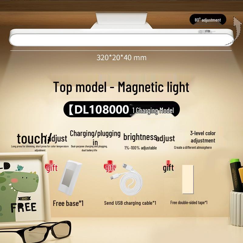 LED Desk Lamp with Eye Protection, Magnetic Base, Rotatable Design for Dorms and Bedrooms