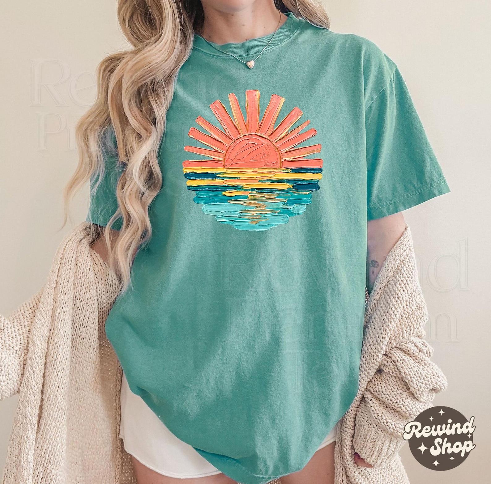 Sunset Painting Comfort Colors Tshirt, Sunset Graphic Tee, Cute Summer Beach Tshirt, Retro Sunset Shirt XL