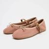 Fashion Cute Pink Suede Velvet Ballet Flats Women Elegant Bow Designer Flats for Girls Light Comfort Mary Jane Shoes Loafers Woman Shoes