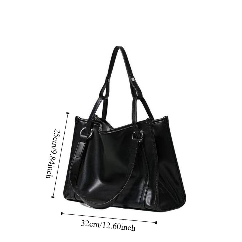 Large Capacity PU Leather Shoulder Bag College Student Large Handbag Black Tote Bag  Girls Gift