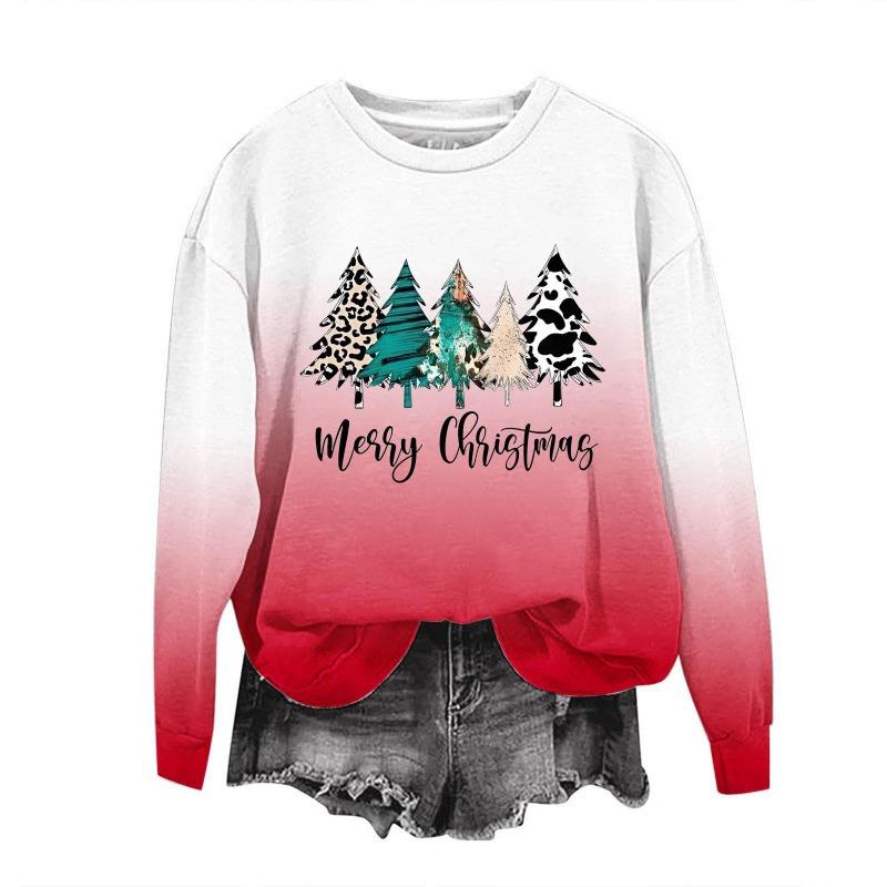 

Футболка с цифровой печатью в градиентном рождественском стиле, повседневные женские топы с длинным рукавом 6XL