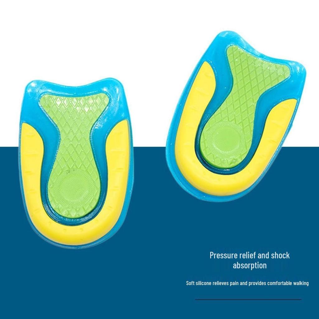 Tricolor Silicone Heel Pad: Sport Shock Absorption, Odor Resistant, Sweat Absorbent, U-Shaped Half Size Insole.