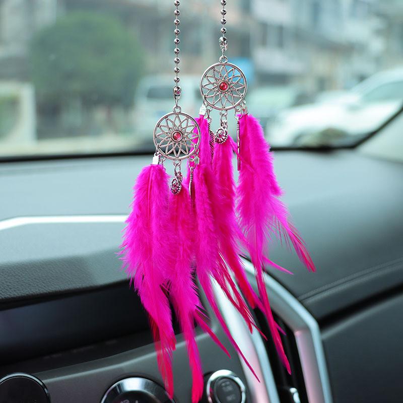 Feather Car Rearview Mirror Handing Pendants Dream Catcher Alloy Decoration
