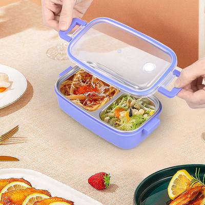 Boîtes à déjeuner portables 540 ml 2 compartiments Boîte Bento Acier inoxydable Isolé Réchauffement Contenant de stockage alimentaire Boîte repas enfant