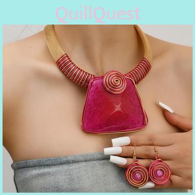 Resin Plastic And Jewelry Set With Large Gemstones And Elegant Water Chain For Fashion Fans