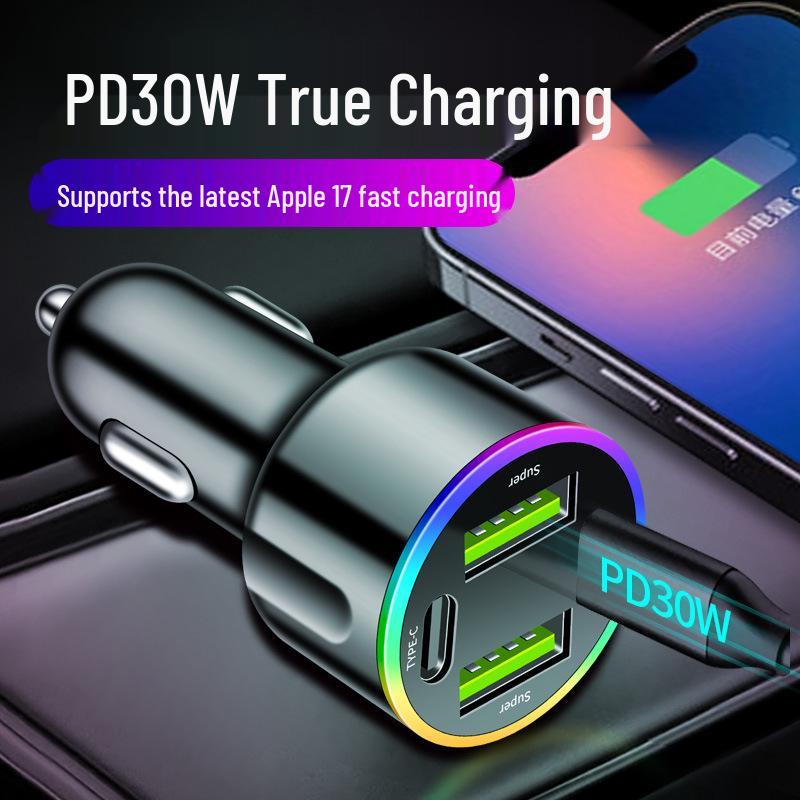 60W Super rychlá 7barevná atmosférická nabíječka do auta s PD30W