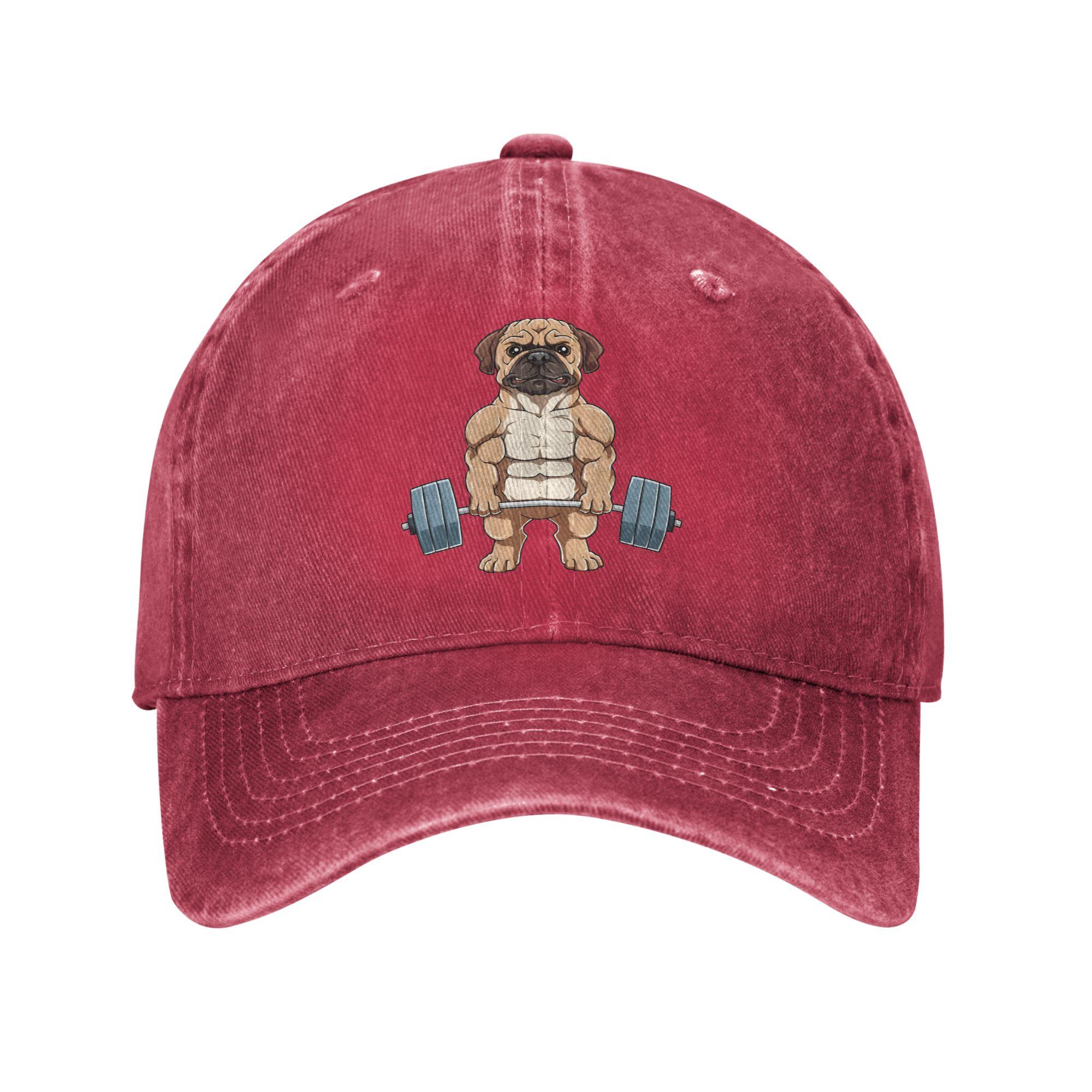 Pug Fitness Muscles Workout Weight Weightlifting Unisex Women Baseball Caps Distressed Denim Hats Cap Classic Outdoor Snapback Cap One Size