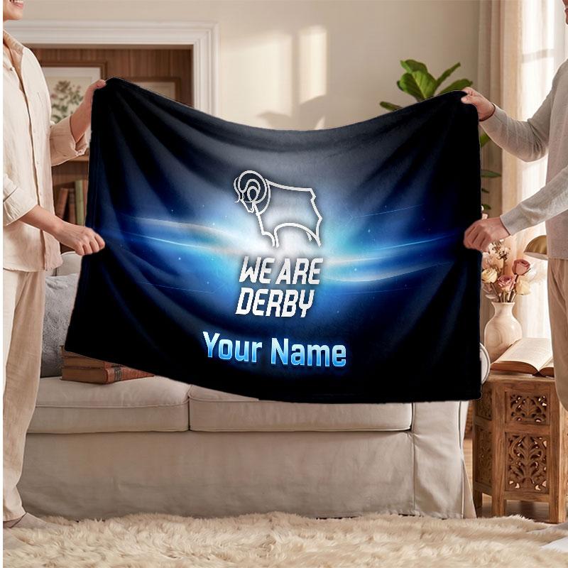 Derby County Personalisierte Fleecedecke Mit Fußballlogo, Individueller Name Text Weiche Warme Wohndecke
