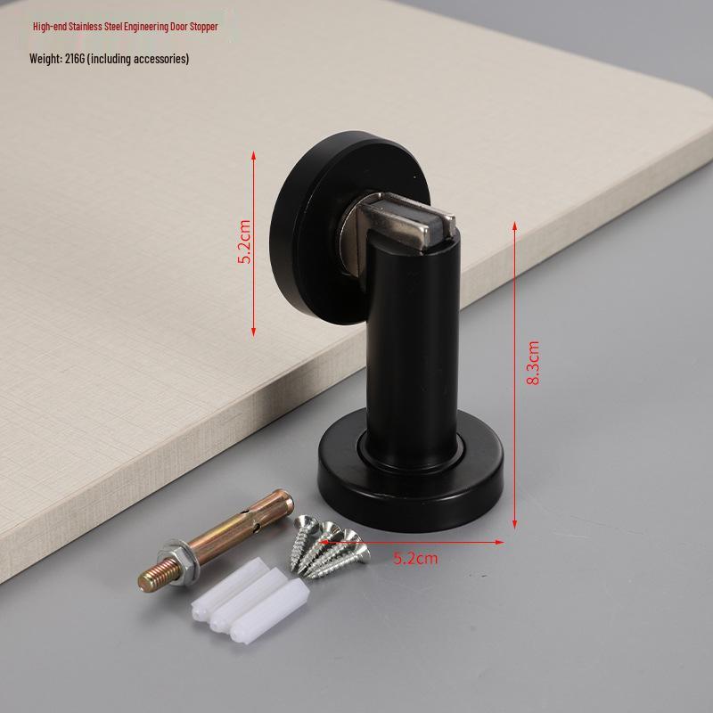 304 Stainless Steel Magnetic Door Stopper – Thickened Anti-Collision Design, High-Grade Black Wall Suction for Room