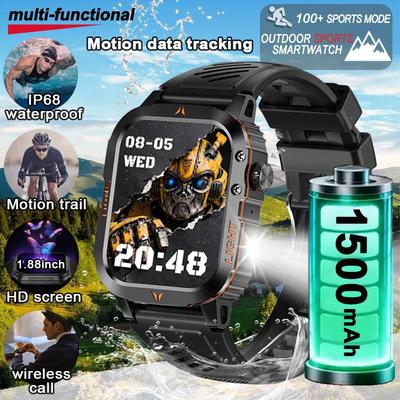 Robustes und langlebiges Militär-Smartwatch 1500mAh Akku 30-Tage Blouetooh Anruf Multifunktionalität, LED-Taschenlampe 150 Sportmodi Android iPhone.