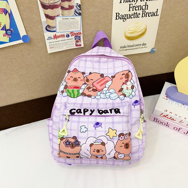 Large Capacity Capybara Backpack Cartoon Cute Backpack Multipurpose Stain-Resistant Students Schoolbag Trendy Printed Backpack