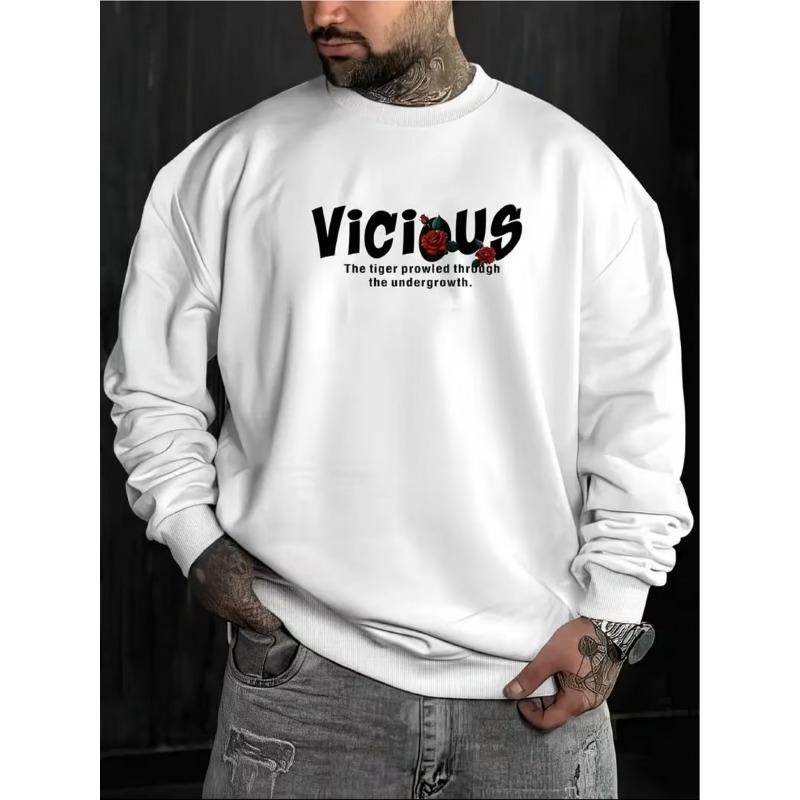 Men's Fashion Crew Neck Sweatshirt, Trendy Top, New Hip-Hop Cartoon Print Streetwear Crew Neck Casual Sweatshirt, Simple and Elegant