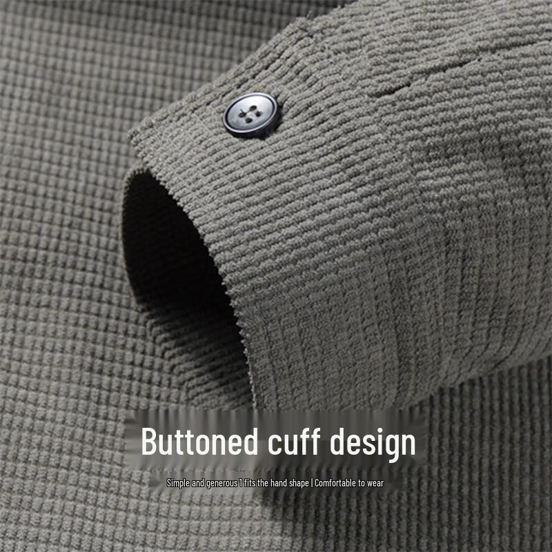 Mark Hua Fei Men's Waffle Texture Lapel Long Sleeve Casual Shirt