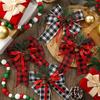 Christmas Bows with Pine Cones Pine Needles Buffalo Plaid Ribbon Bows Christmas Tree Wreath Decoration for Gift Wrapping
