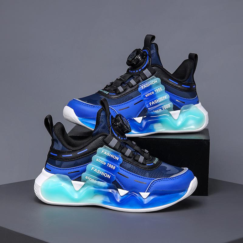 Boys Sneakers Breathable Mesh Boys Running Spring and Autumn Middle School Older Children Rotary Buckle Children ABC Campus Versatile Shoes