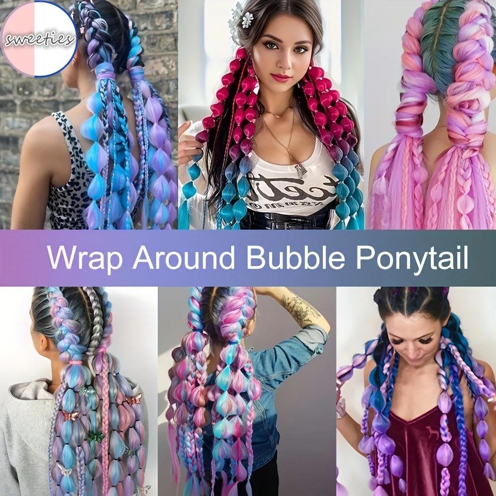 60CM Color Bubble Braid Synthetic Wig Fashion Hip-hop Color Gradient Ladies Wig Simulation Natural High Temperature Silk Hair