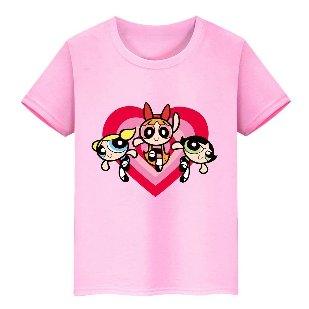 Children s version of Powerpuff Girls printed pure cute anime style summer casual short-sleeved T-shirt 100