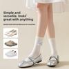 Blue-gray Spring and Summer Women's Socks: Bow, Black Ear, Mid-calf, Striped, College-style, Pile Long Calf