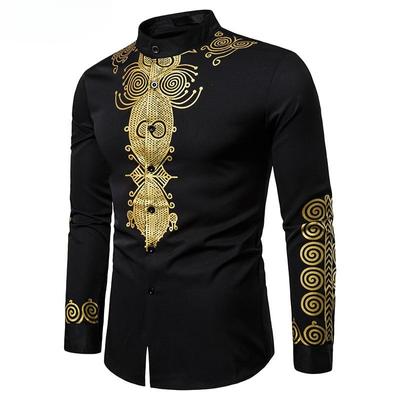 Men Baroque Print Button Front Shirt Long Sleeve Stand Collar Casual Fashion Men Shirt