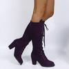 Women's Boots Suede Long Boots 2026 Retro Round Toe Mid-Calf Boots Solid Color Cowboy High Heels Lace Up Thick Heels Women Shoes