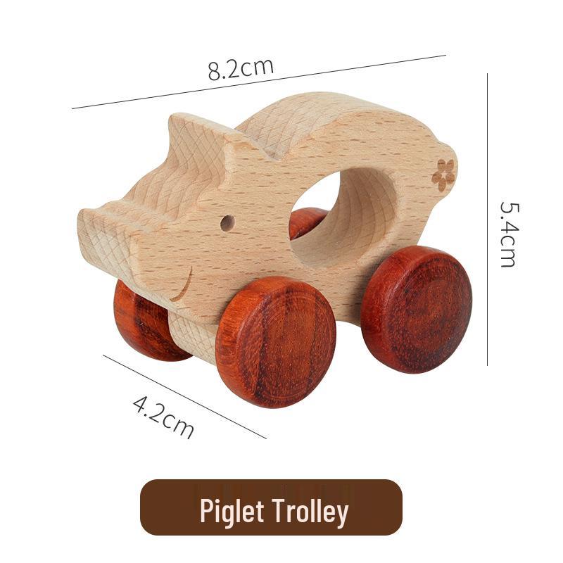 Beech Wood Toy Car - Original Inertia Push Car for Infants, Grasping Training, Solid Wood, Safe for Teething, Educational