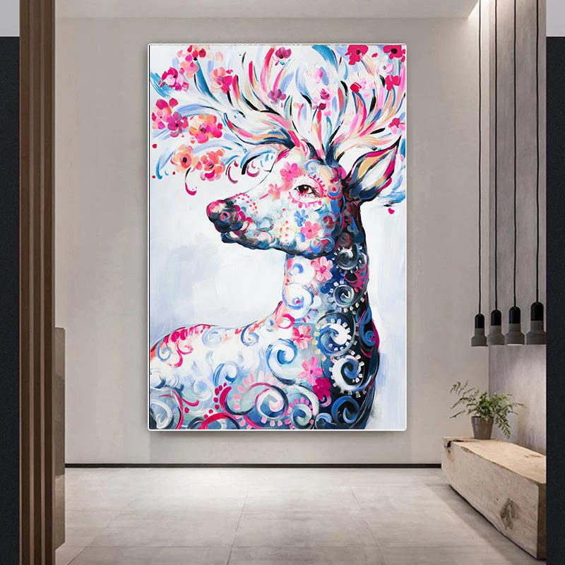 Abstract Deer Face Nature Animal Abstract Art Posters Prints Canvas Painting Minimalism Wall Art Pictures for Interior Home Decor