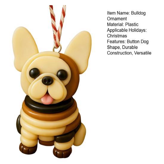 Bulldog Ornament Set French Style Button Puppy Hanging Pendant Home Party Christmas Holiday Decoration