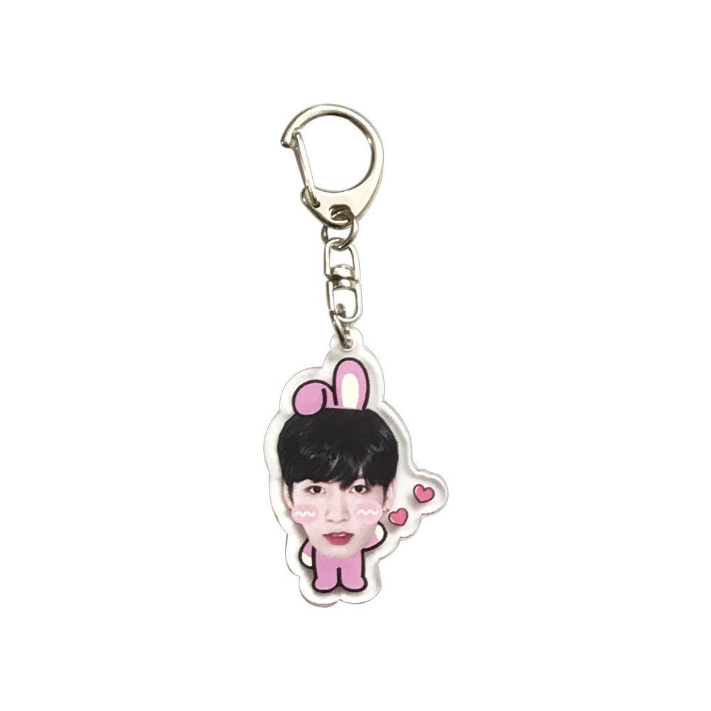 BTS Funny Cartoon Acrylic Keychain, Bangtan Boys Member Face with Cute Outfit Keyring, Kpop Idol Bag Pendant for ARMY Fans