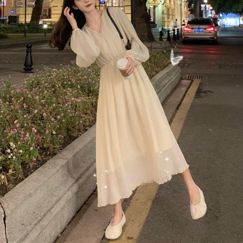 Elegantes Vestidos Plisados Mujeres 2021 Primavera Otoño Moda Mujer Manga  Larga Estampada Floral Casual Vestido de Gasa Vestido comprar a buen precio  — entrega gratuita, reseñas reales con fotos — Joom
