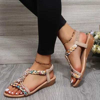 Fashion Shoes Female 2025 Hot Sale Wedge Women's Sandals Summer Casual Sandals Women Fashion Mixed Color Bohemian Shoes Ladies Sandalias