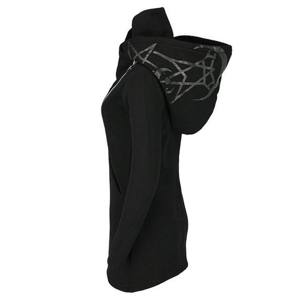 Damska gotycka kurtka z kapturem Street Goth Punk Style czarna długa bluza z kapturem Harajuku Oversized Zip-up Y2K znosić topy