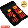 10Pcs Interchangeable Blade Vde Insulated Screwdriver Set With Case Magnetic 500V Household And Professional Use Electricians Tools