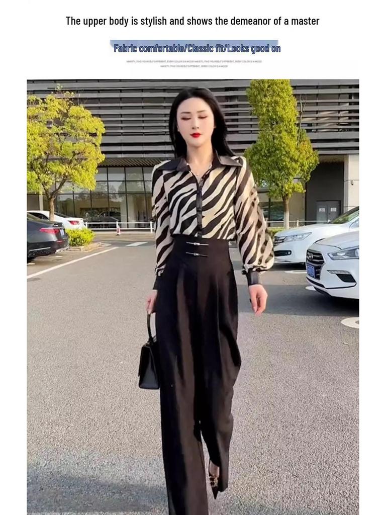 Women's Autumn 2025 Black Wide-Leg Pants: New Chinese Style Slim Fit Straight-Leg