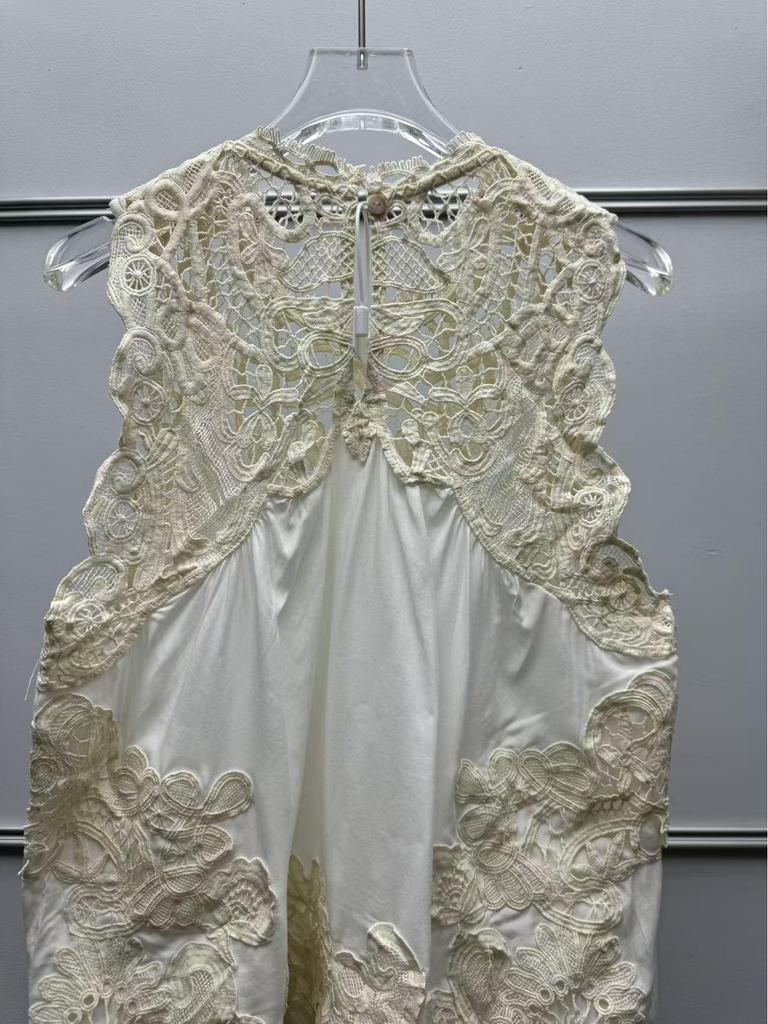 Nanyou Retro French Lace Color Block Sleeveless Vest Top