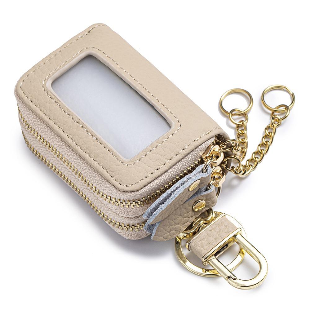 Genuine Leather High-value Double Zipper Key Bag Large Capacity New Waist Hanging Storage Bag Unisex Portable Key Bag