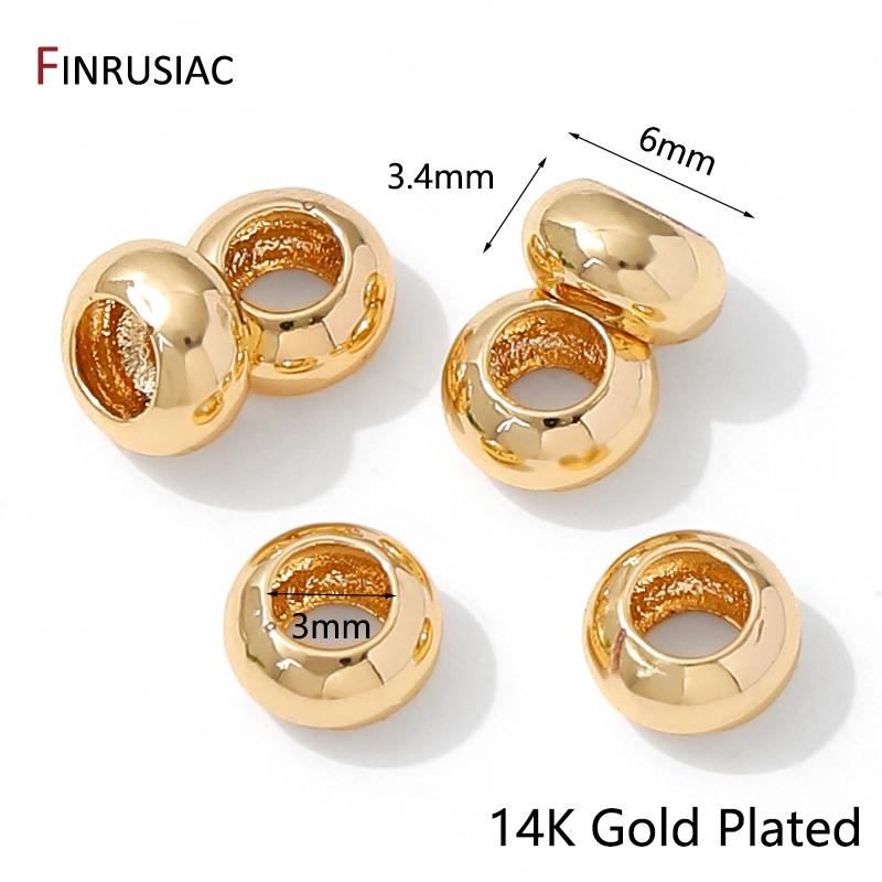 

14/18K Gold Plated Brass Spacer Bead For Jewelry,Separators For Beads,Round Beads With Large Hole,DIY Bracelets Accessories 20 pieces