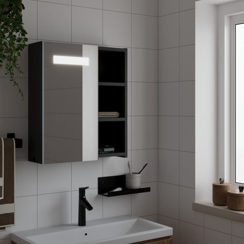 LED Lighted Mirror Cabinet Black 45 x 13 x 52 cm