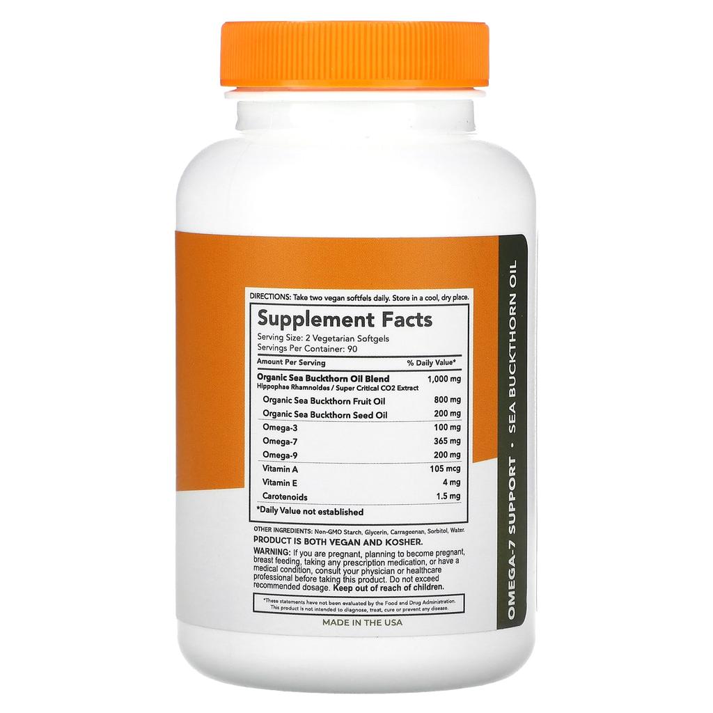 Sibu Beauty, Omega 7, Sanddornöl, 1.000 mg, 180 Kapseln (500 mg pro Kapsel)