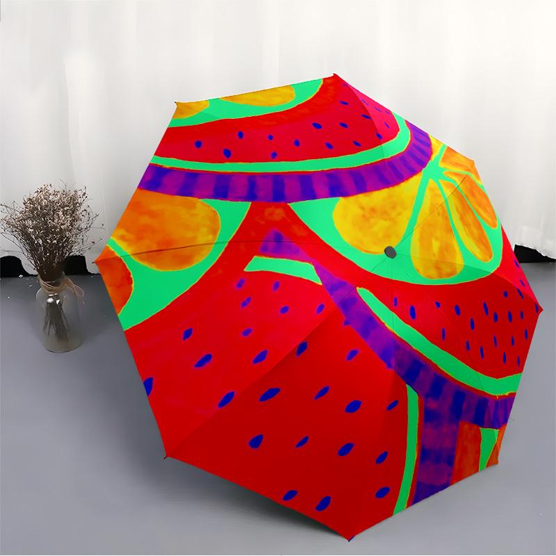 1pc Fruits Pattern Automatic Open, Sturdy Iron Frame, Compact Folding Design, All-Season Portable Umbrella for Women & Men, Outdoor Umbrella