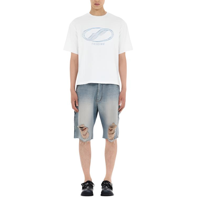 We11done Ss25 Crystal Pattern Round Neck Sports Short Sleeve T-Shirt Unisex T-Shirt White WD-TT1-25-755-U-WH