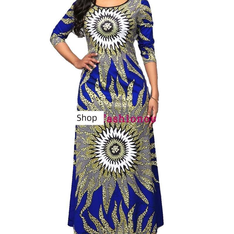

2024 Printed Waist Wrap Skirt Large Size Long Skirt plus Size Long Dress Blue S