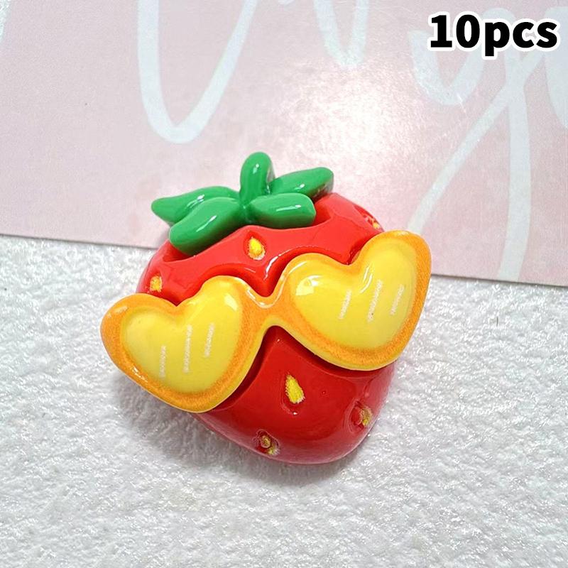 10PCS Resin Kawaii Colorful Cool Glasses Cartoon Strawberry Peach Pineapple Flat Back Stone Scrapbook Figurines DIY Decor Crafts