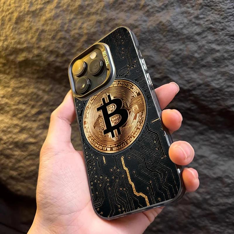 Luxury Bitcoin  Phone Case For  Mi 14T 14 3 12T 13T Pro 11 Lite 5G NE POCO M6 F6 F5 X6 M6 Electroplate Silver IMD Cover