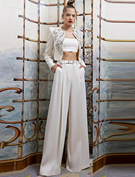 In Stock: 2025 European & American Fashion Beaded Jacket & Slit Flared Pants Set