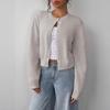 VAYLA Basics Casual Solid Color Round Neck Long Sleeve Loose Cropped Women Sweater Cardigan