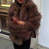 Women's Faux Fur Short Coat with Turn-Down Collar - Casual Versatile Street Style