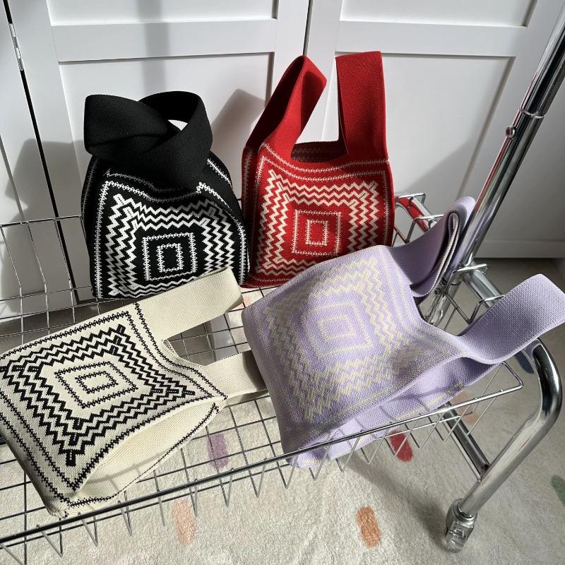 Square Rhombus Rhombus Stripe Geometric Knitted Gift Bag Handbag Handbag Handbag Tote Bag