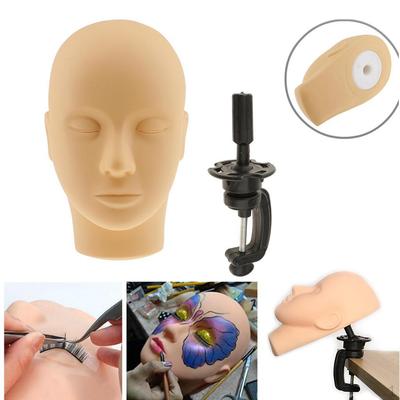 Tête de Mannequin d'Entraînement pour Pratique de Peinture et de Massage des Cils en Silicone Souple + Bureau Noir